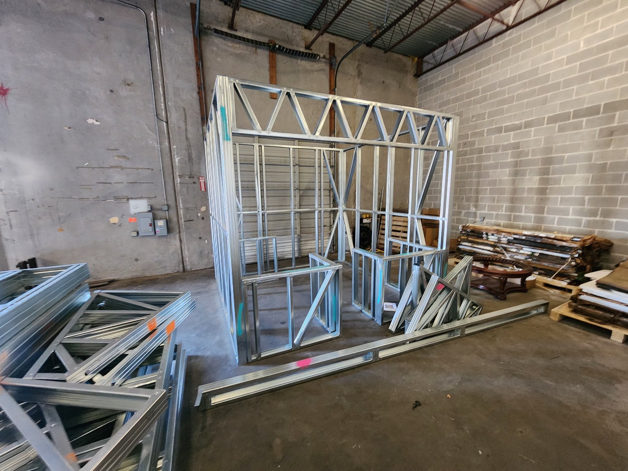 Light gauge steel wall framing panels close-up