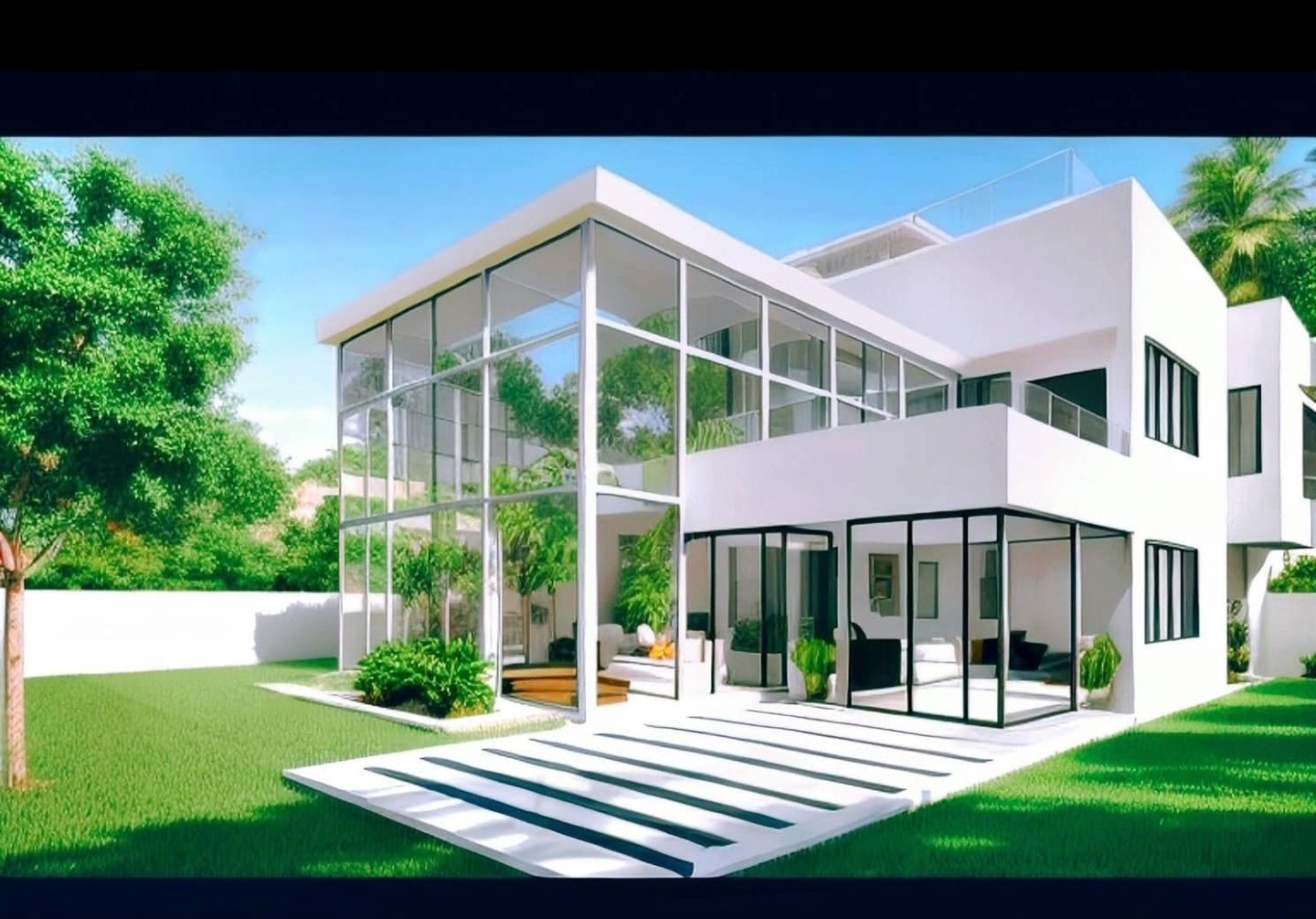 Modern glass residence 3D concept