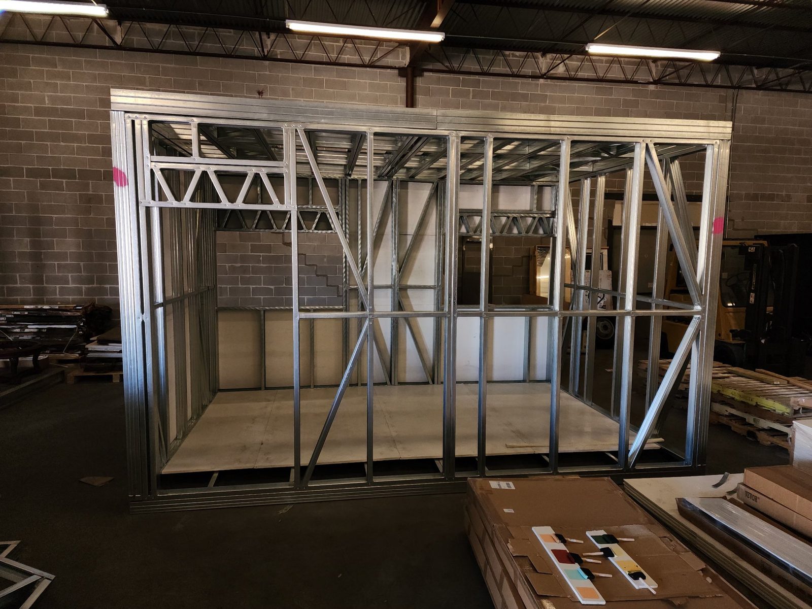 Steel frame assembly in warehouse